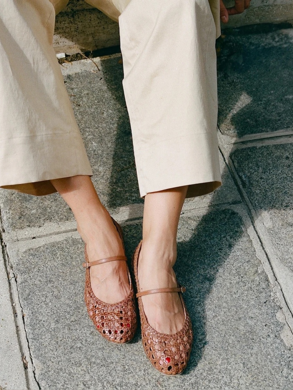 Margaux 37 Woven Demi Jane Flats in Brown Saddle Leather
